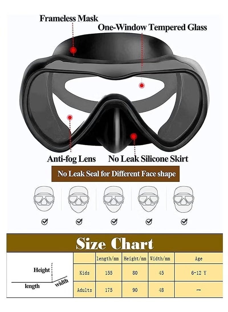 معدات الغطس للبالغين ، مجموعة الغطس الجافة ، قناع الغطس البانورامي الواسع الرؤية 180 درجة ، قناع الغطس التنفس المجاني لرحلات الغطس والغطس والسباحة - Image 3